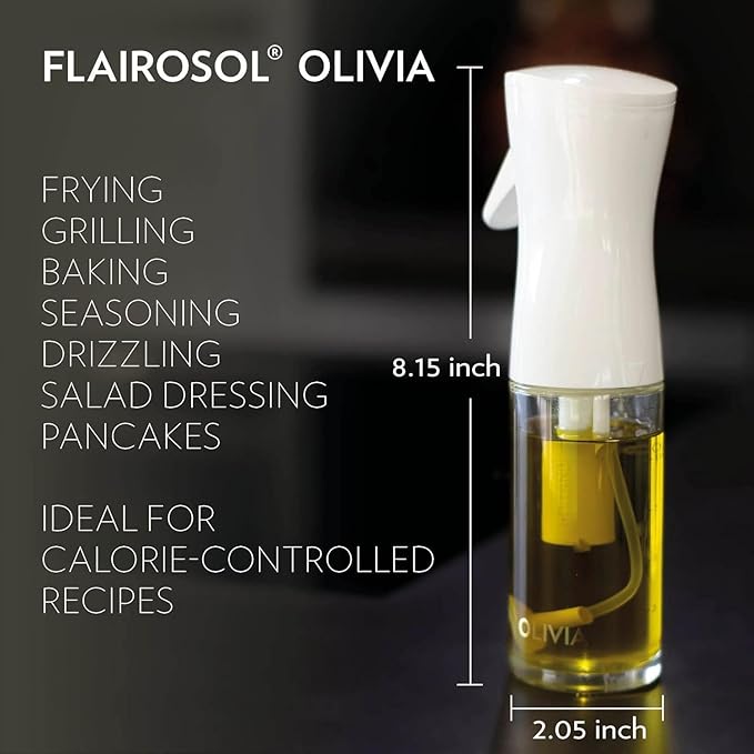 Oil Sprayer for Cooking, Oil Spray Bottle with Brush, Glass Oil Sprayer, 200ML Oil Dispenser for Kitchen, Continuous Oil Spray Bottle with Portion Control for Air Fryer, Salad, BBQ, White (Black)