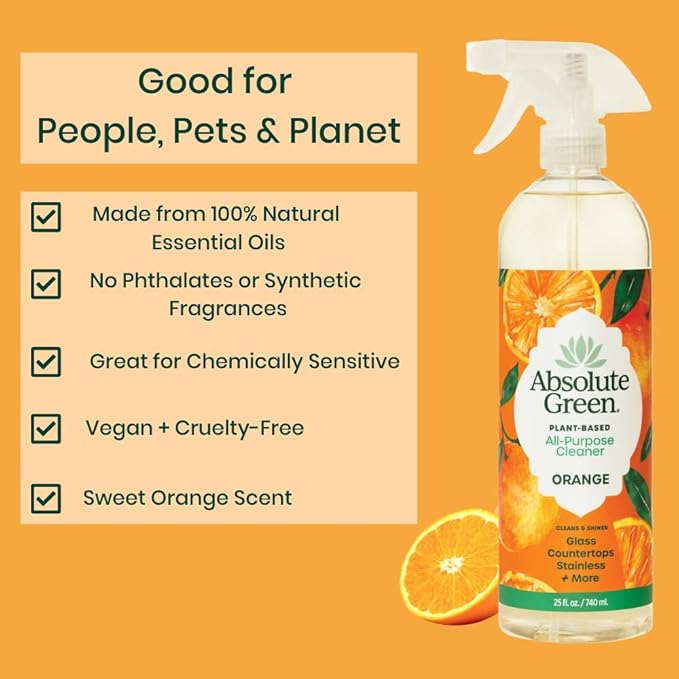 All Purpose Cleaner Spray, Non-Toxic, Kitchen, Bath, Countertop, Stainless, Safe around Kids + Pets, Natural Orange Scent, 25 oz (1 Pack)