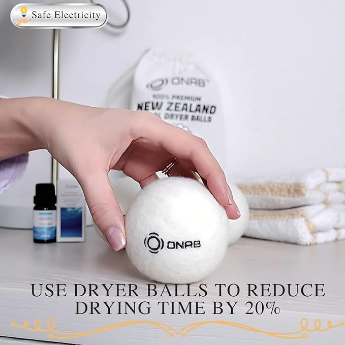 Wool Dryer Balls with 10ml Ocean Scented Essential Oil - 6 Pack XL New Zealand Wool Dryer Balls - Natural & Reusable Fabric Softener, Up to 1000 Loads Time, Reduce Wrinkles & Shorten Drying Time