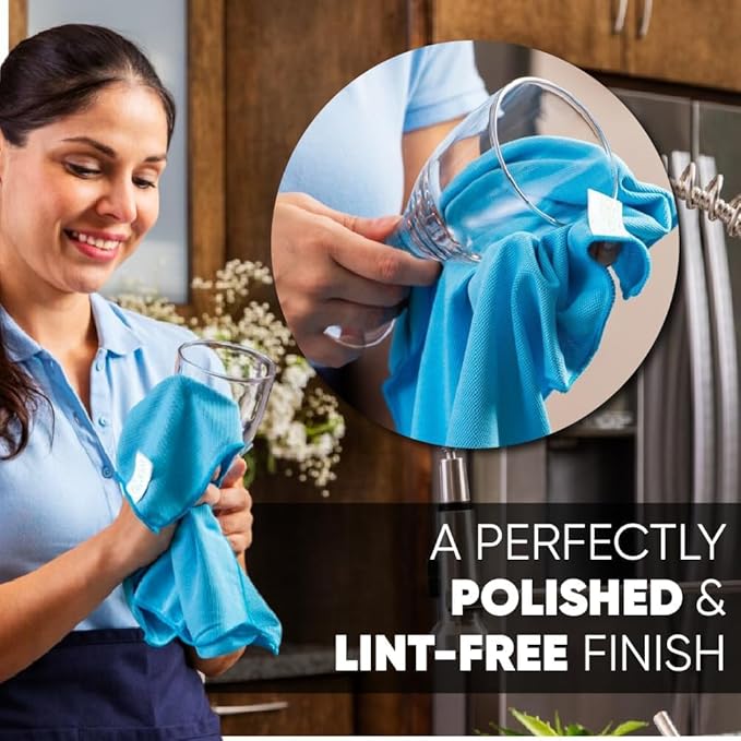 Microfiber Glass Cleaning Cloths | Streak Free Windows & Mirrors | Lint Free Towels | Car Windows Wipes | Polishing Rags | Machine Wash- 8 Pack (Green 2 Pack, Blue 6 Pack)