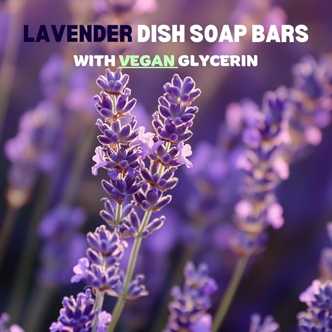 3 Dish Soap Bars - Lavender with Organic Ingredients, Skin Safe, Chemical Free, Eco Friendly Packaging