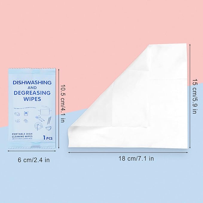 Portable Cleaning Wipes, 200 Count Dish Soap Disposable Wipes, Individually Wrapped Dish Wipe for Travel and Camping Quick Cleaningups