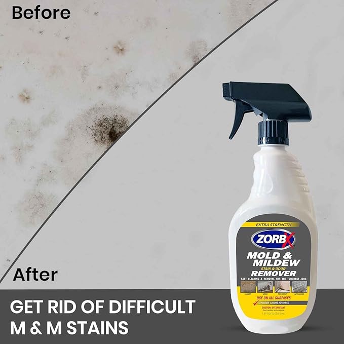ZORBX Extra Strength M&M Remover & Cleaner Spray 24 FL Oz – Scrub Free Formula - Bleach Free M&M Stain & Smell Eliminator for Shower, Bathroom, Ceiling, Carpet, Cars, Walls & Wood