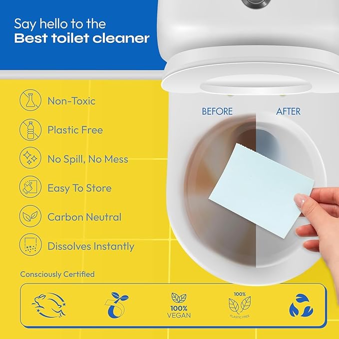 FOMIN Non-Toxic Toilet Bowl Cleaner Strips - (90 Strips) - Plastic-Free, Septic Safe Toilet Cleaning Strips, Remove Stains & Odors - The Ultimate Cleaning Solution