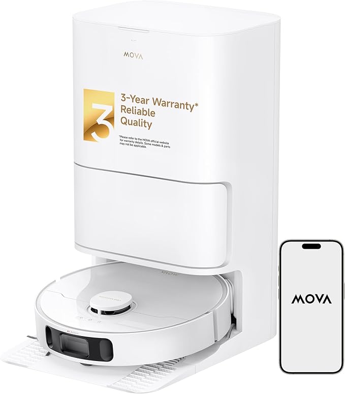 MOVA P10 Ultra Robot Vacuum and Mop 8,300Pa Suction 140°F Hot Water Auto Mop Washing & Drying, Dual Spinning Extenable Clean, 10.5mm Lifting for Carpet, 360°Obstacle Avoidance, App Control