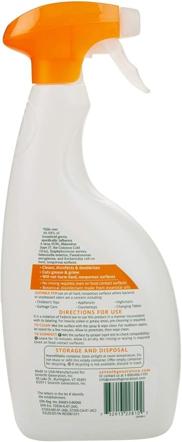 Seventh Generation Multi Surface Disinfectant Cleaner, 26 Ounce (case of 8)