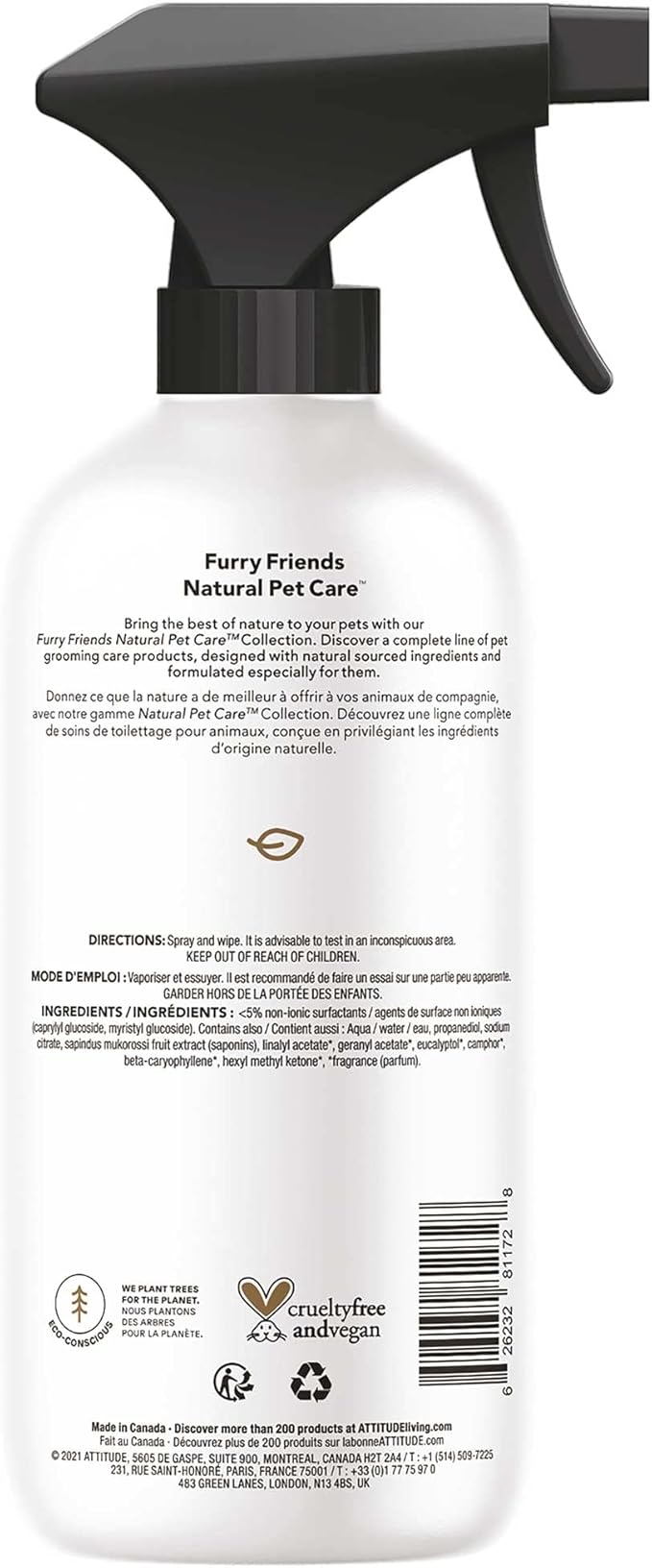 ATTITUDE All Surface Cleaner for Pets, Plant and Mineral-Based Ingredients, Vegan and Cruelty-free, Lavender, 16 Fl Oz