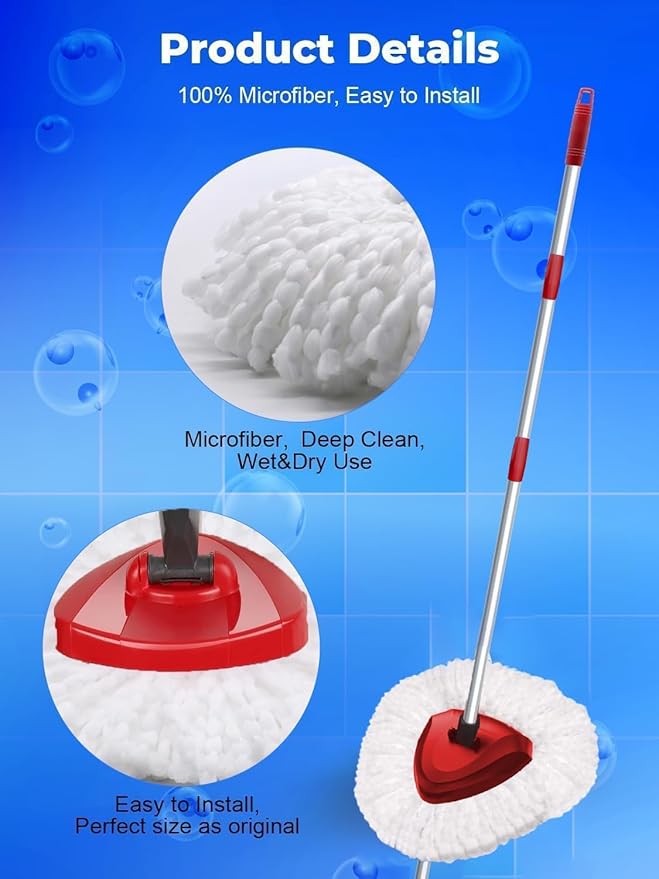 4 Pack Mop Head Replacement Compatible with O-Cedar EasyWring 1 Tank System, Spin Mop Head Replace with 30-58" Handle and Base ,Refills Machine Washable(White,1 Tank)