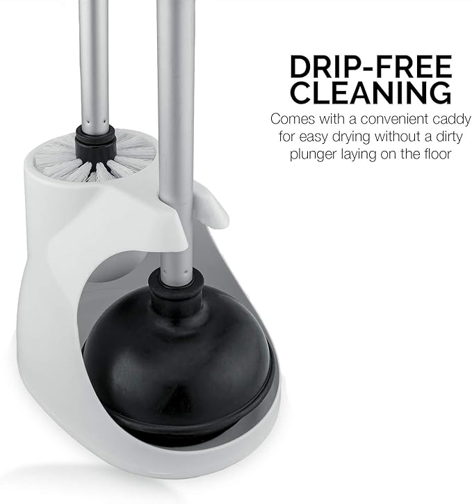 NEIKO 60168A Toilet Plunger Set, 4 Piece, Bonus Mini Sink & Drain Plunger, Toilet Bowl Brush & Caddy, Patented All-Angle Design, Telescopic Aluminum Handle, Bathroom Toilet Brush and Plunger Set