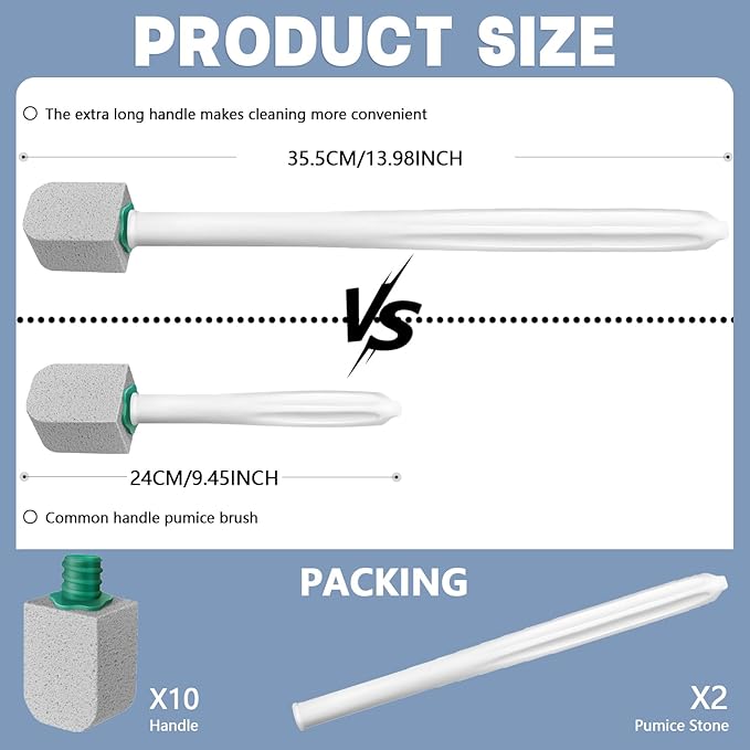 Toilet Pumice Stone with 2pcs overlength Handle Toilet Brush,Pumice Stone Toilet Bowl Cleaner, Pumice Stone for Toilet,Toilet Stone,Bathtubs, Kitchen Sink, Grill,Tile. (12, Gray)