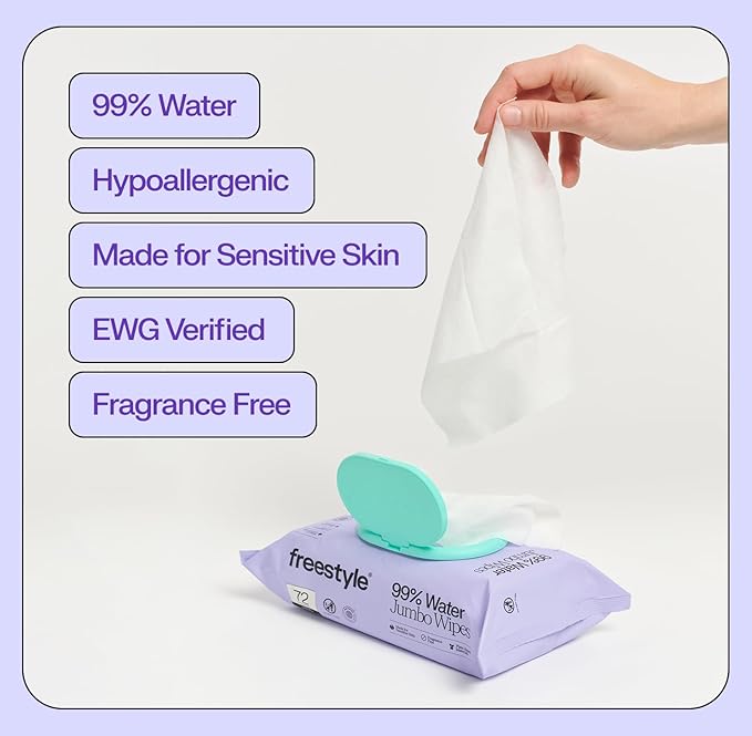 Freestyle Soft Jumbo Baby Wipes, Hypoallergenic and Unscented, Water-Based Wet Wipes for Babies, Finely Suited for Sensitive Skin, Thick & Oversized, Pack of 6, 72 Wipes Per Pack
