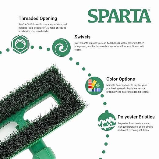 SPARTA 3638831EC09 Polyester Rectangle Scrub Brush, Floor Brush, Cleaning Brush With Swivel Head For Cleaning, 8 Inches, Green
