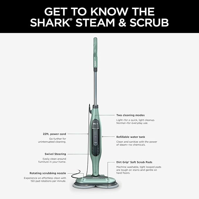 Shark S7000AMZ Steam & Scrub All-in-One Scrubbing and Sanitizing Hard Floor Steam Mop, Pure Water (Renewed)