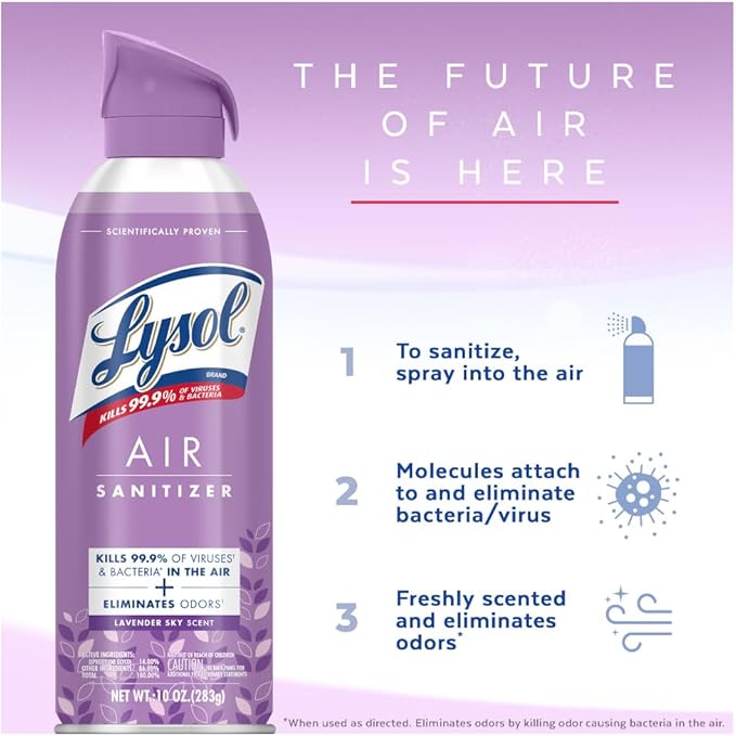 Lysol Air Sanitizer Spray, For Air Sanitization and Odor Elimination, Simple Fresh, Lavender, Cotton Blossom 10 Fl. Oz (Pack of 3)
