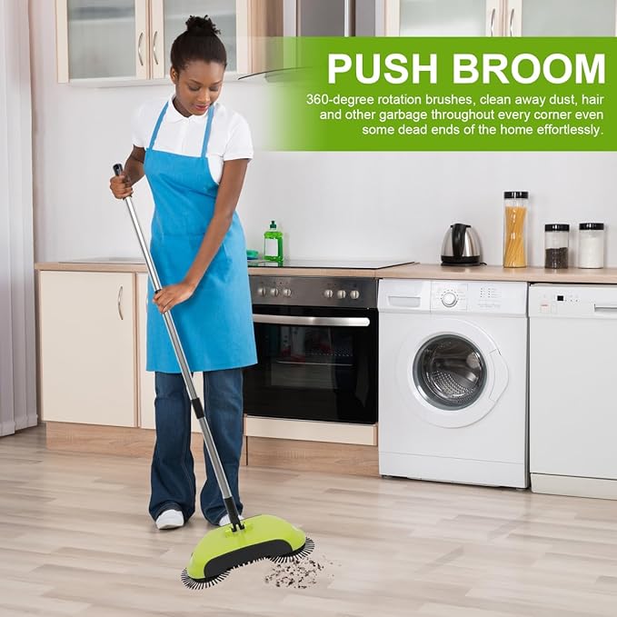 Floor Sweeper Manual, 3 in 1 Carpet Cleaner Machine Push Broom Clean Lazy Dustpan Trash Bin 360° Rotating Floor Clean Mop for Hardwood Ceramic Tiles