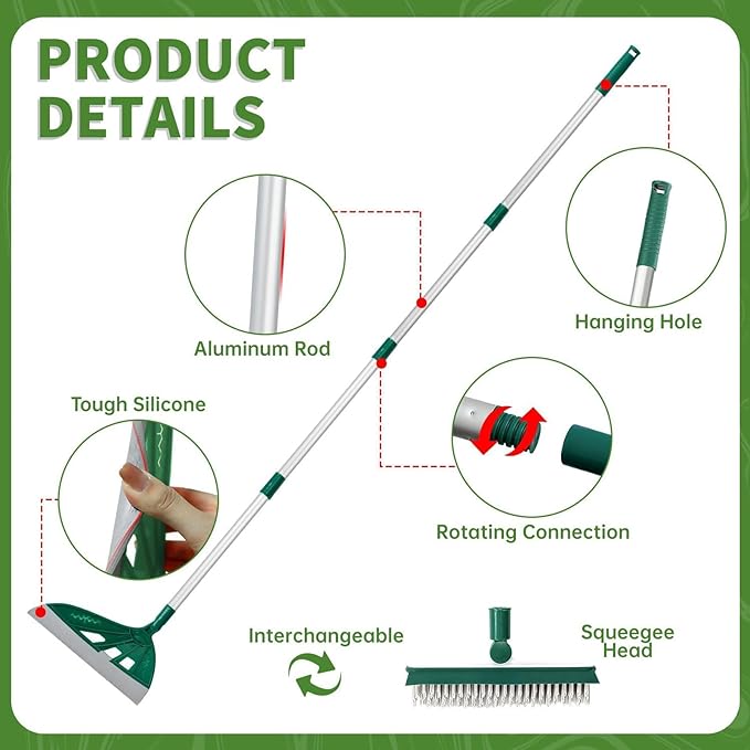 Magic Broom - Multifunction Silicone Sweeper, Household Window Squeegee, Pet Hair Remover for Indoor Cleaning, Bathroom, Dog Broom Brush Set (Green)
