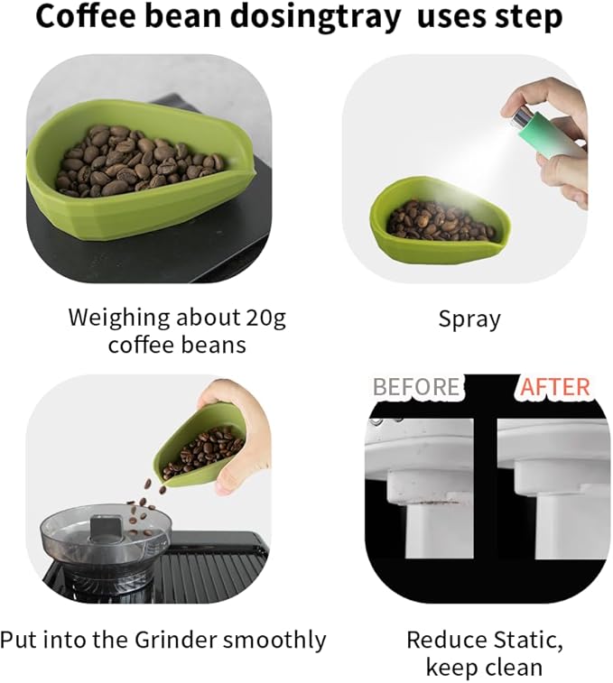 5 Pack Professional Silicone Coffee Bean Dosing Cup, Spray Bottle, WDT Espresso Coffee Stirrer Tool, Bean Spoon, Cleaning Brush,Coffee Bar Accessories for Static Reduction (Green)