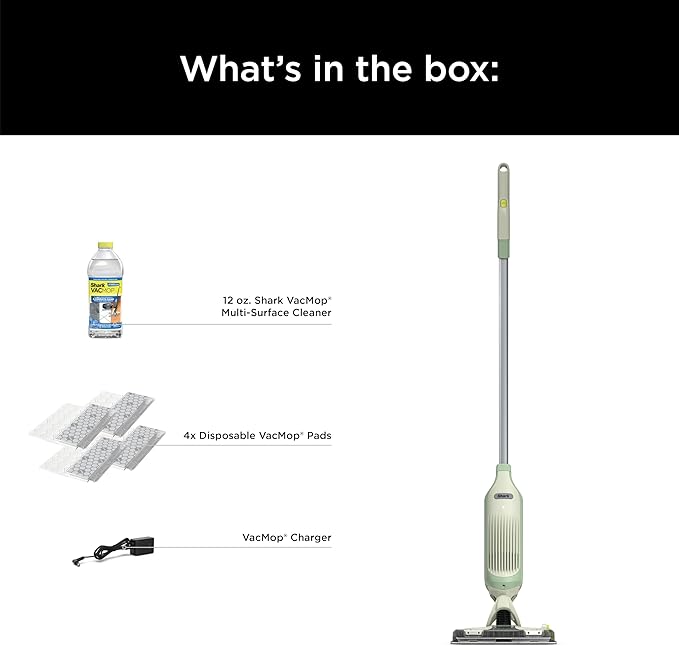 Shark VACMOP Pro Cordless Hard Floor Cleaner, Vacuum and Spray Mop, Powerful Suction, Lightweight, LED Headlights, Includes 4 Disposable Pads, 12oz Multi-surface Cleaning Solution, Lime Green, VM252GN