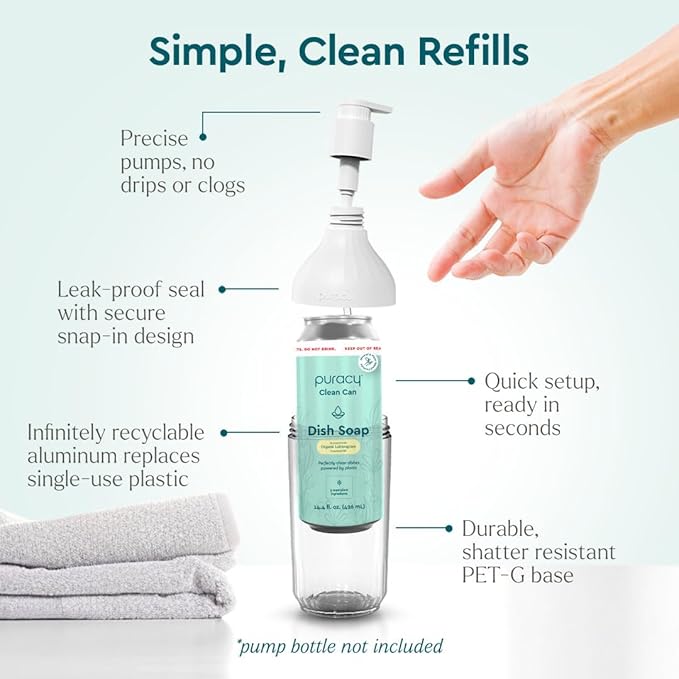 Puracy Natural Dish Soap Clean Can Refill - Plant-Based Dishwashing Soap, Non-Toxic Dish Soap, Natural Liquid Dishwashing Detergent Soap As Seen on TikTok (Organic Lemongrass, 14.4 fl oz, 3 Pack)