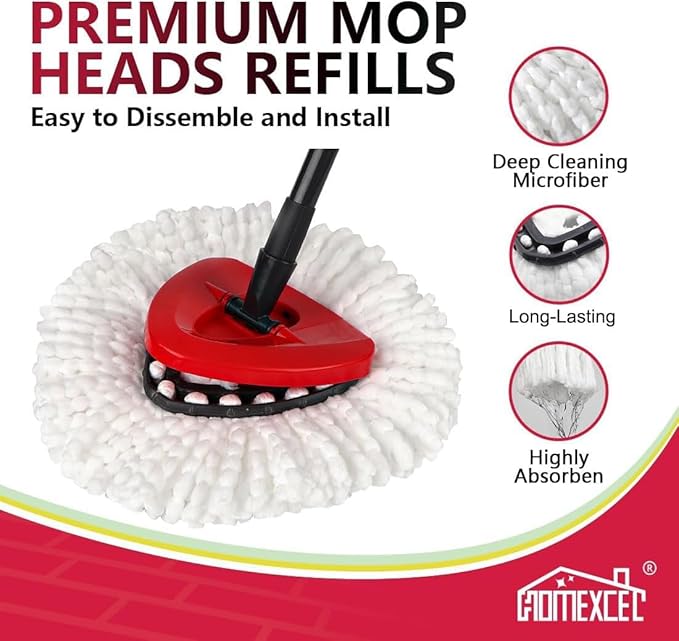 HOMEXCEL Mop Replacement Heads Compatible with O-Cedar EasyWring Spin Mops 6 Pack-Washable Microfiber Spin Head Refills-Easy Cleaning Mop Head Replacement