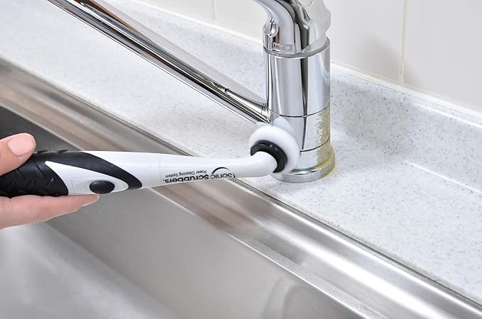 Sonic Scrubber – Super Electric Cleaning Brush | 3 Heads & 4 Multi-Firm Pads to Scrub, Polish & Clean Tile, Grout, Kitchen, Bathroom & More | Water-Resistant | Well-Loved in Japan