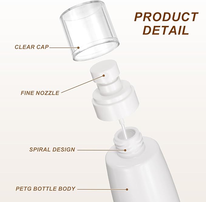 uxcell 6Pcs Small Spray Bottles, 100ml/3.4 oz Travel Size Spray Bottle Fine Mist Empty Refillable Travel Containers with Labels for Perfume Cosmetic Essential Oil (White/Clear)