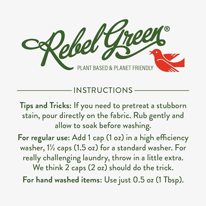Rebel Green USDA Organic HE Liquid Fresh Laundry Detergent - Natural & Hypoallergenic Laundry Soap, Lavender and Grapefruit - 64 Loads