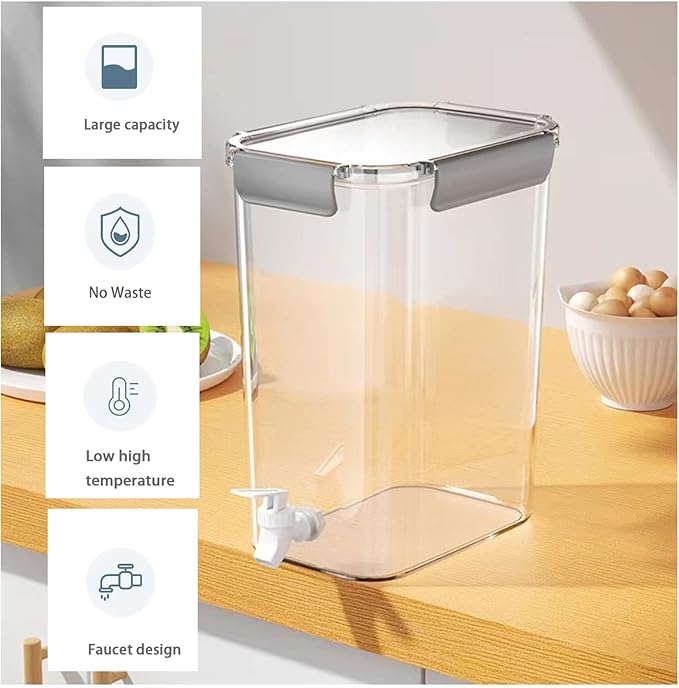 Laundry Detergent Dispenser Beverage Refrigerated Bucket with Faucet Fabric Softener Container for Detergent, Lemonade Juice, Milk, Fabric Softener, Bleaching Agent, 124oz, Grey