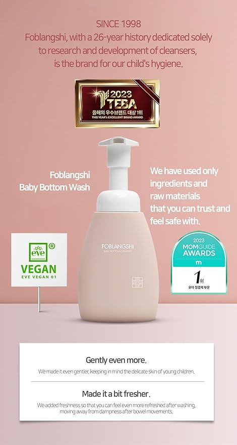 Probiotics Lacto Baby Bottom Wash, Diaper Baby Wash, pH Balanced Foam type, Unscented, Vegan-certified ingredients, Sensitive Skin, 8.45 fl oz & Portable 1.01 fl oz, Made in Korea