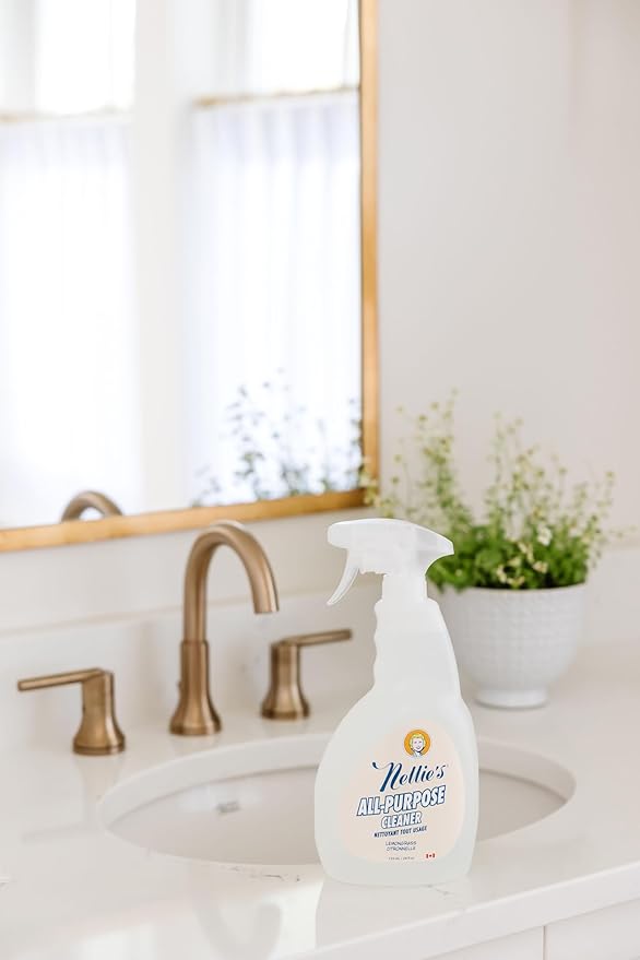 Nellie's All-Purpose Cleaner - Plant-Based Multi-Purpose Cleaner - Biodegradable, Leaping Bunny Certified, and Eco-Friendly - Lemongrass Scent (24 fl oz) - (Made in Canada)