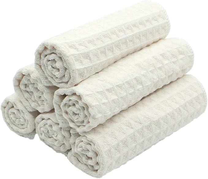 Microfiber Kitchen Cleaning Cloth Thick Dish Rags Waffle Weave Washcloths Dish Cloths Ultra Absorbent Odor Free 12inch X 12inch 6 Pack Beige