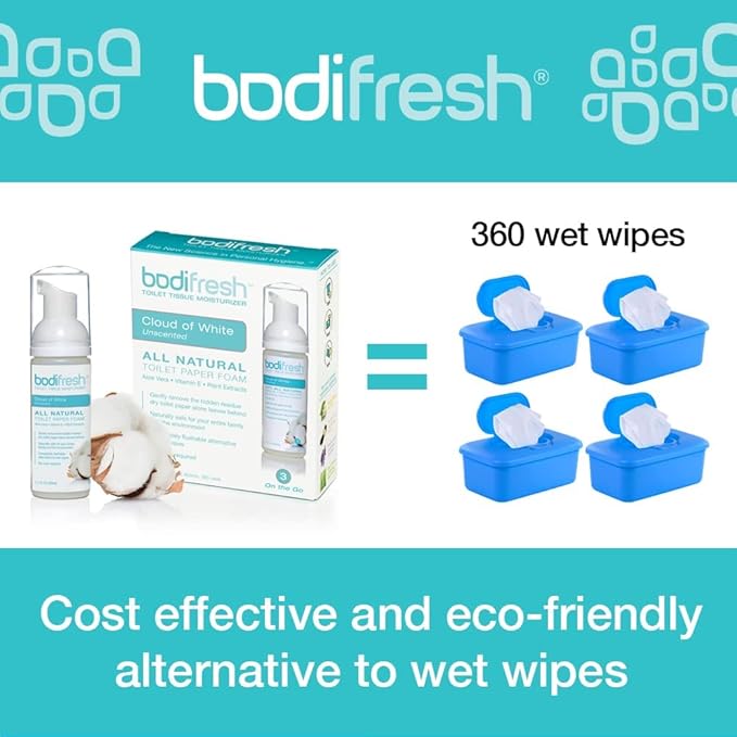 Toilet Paper Foam, Plant-Based w. Aloe & Vitamin E, Hypoallergenic, Flushable, 360+ Uses per Pack - 3 Bottles (Unscented)