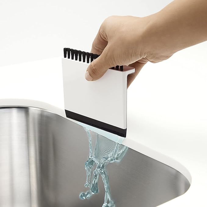 Kohler Kitchen Sink Squeegee and Countertop Brush, Multi-Purpose, Cleans Wet and Dry Spills, Dishwasher Safe, White