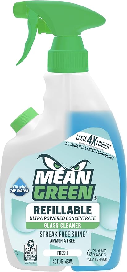 Mean Green Refillable Ultra Powered CONCENTRATE Glass Cleaner, Fresh, 14.3 Ounce