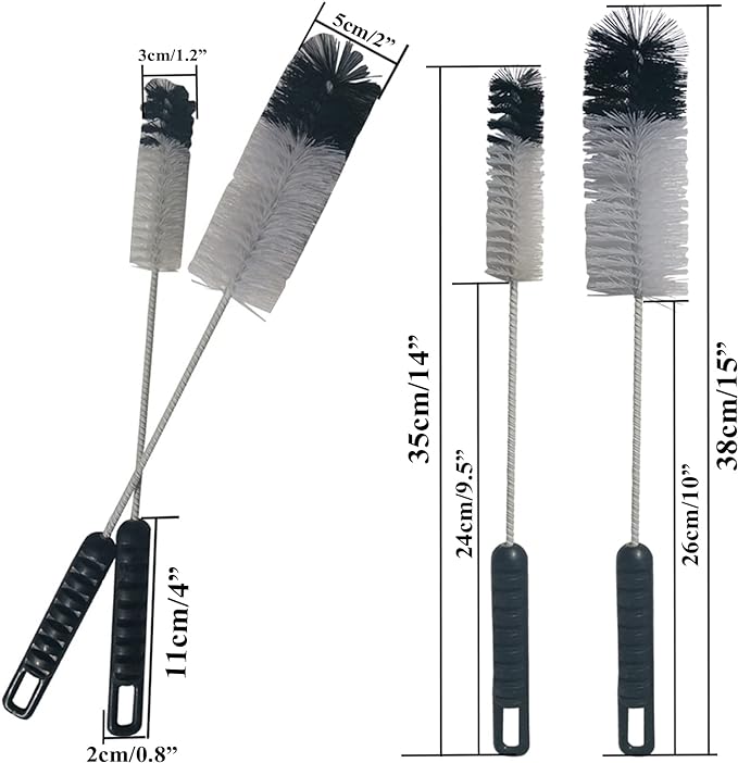 Coralpearl Bottle Brushes Thin Long Handle X 2, Utility Skinny Wire Cleaner Set Big Small, Bendable Flexible for Cleaning Narrow Neck Water, Beer, Wine, Baby Bottles, Pipes, Tubes, Hoses, and Flasks