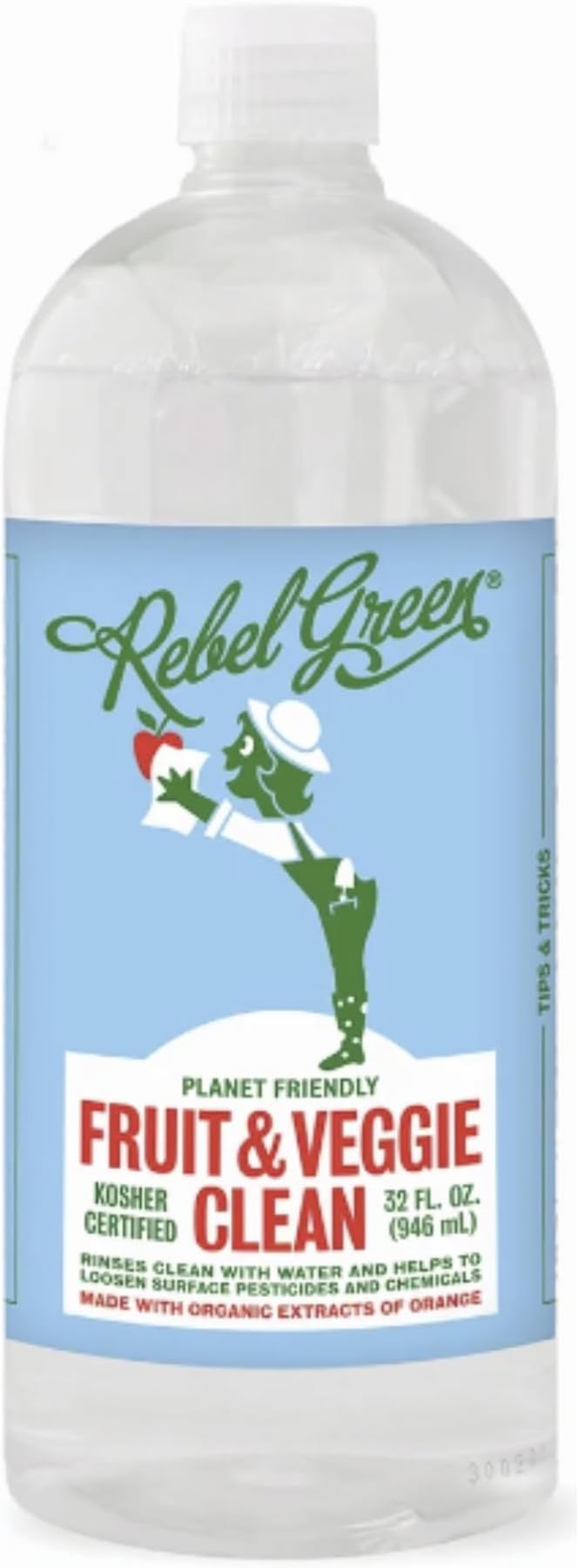 Rebel Green Fruit & Veggie Wash - Natural Produce Wash - Plant-Based, Sustainable Fruit and Vegetable Wash with No Aftertaste (32oz Refill Bottle)