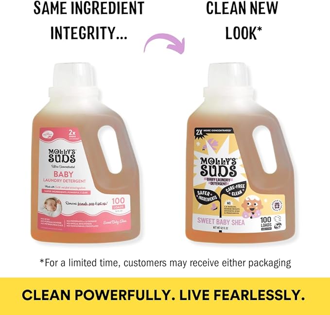 Molly's Suds Baby Liquid Laundry Detergent | Removes Formula, Poop & Spit-Up Stains | Extra Gentle for Infants, Babies, Toddlers (Sweet Baby Shea, 100 Loads)