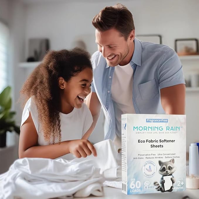 Eco Fabric Softener Sheets for Washing Machine - Fragrance-Free, Preservative-Free, Ultra-Concentrated - 30 Sheets for Up to 60 Loads, Anti-Static, Reduces Wrinkles, Softens Clothes