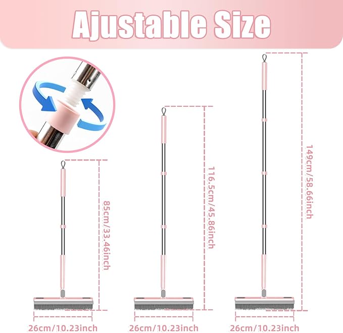 Floor Scrub Brush with Long Handle 58'’ Telescopic Handle 2 in 1 Scrape Brush, V-Shaped Corner Stiff Bristle Floor Scrubber with Squeegee for Cleaning Shower Bathroom Garage Kitchen Wall Tub Deck Tile