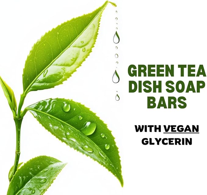 3 Dish Soap Bars - Green Tea with Organic Ingredients, Skin Safe, Chemical Free, Eco Friendly Packaging