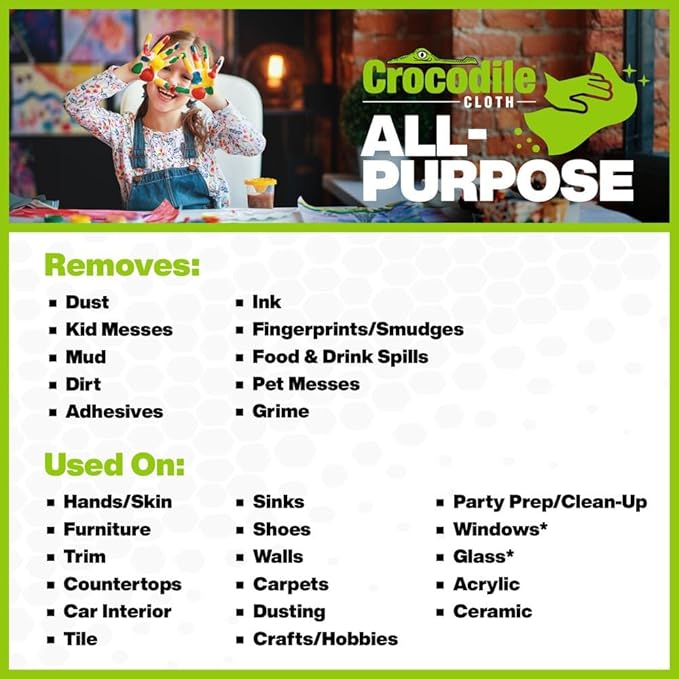 Crocodile Cloth Multi-Purpose Household Cleaning Wipes - The Stronger Easier Way to Clean Grease, Dirt, Dust, Grime, & Glue from Hands, Tables, and More - 80 Oversized Wipes - 8 PK Case