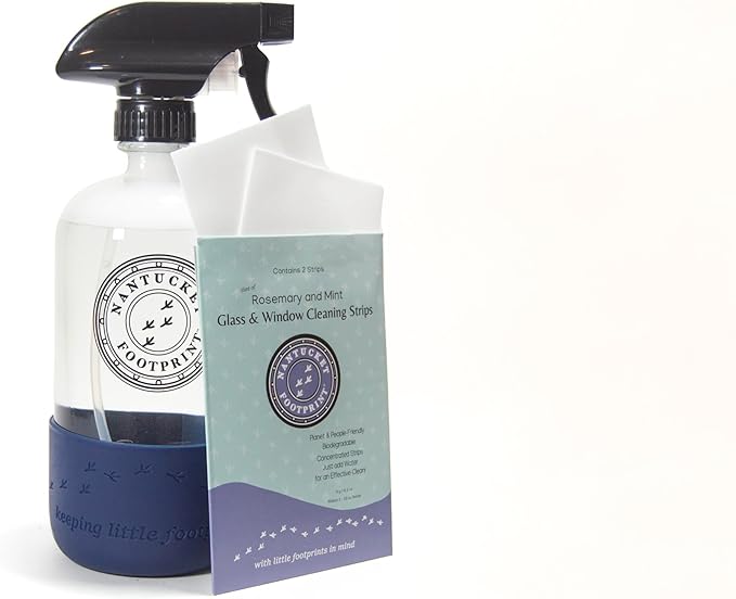 Glass & Window Cleaning Spray - 16 oz - Just-Add-Water - 2 Concentrated Cleaning Strips + 16 oz Reusable Glass Spray Bottle