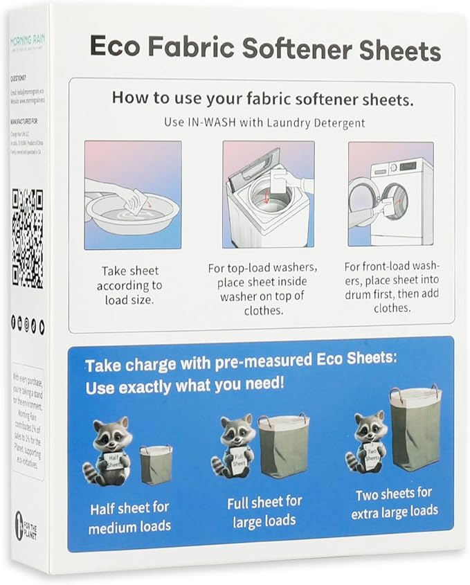 Eco Fabric Softener Sheets for Washing Machine - Fragrance-Free, Preservative-Free, Ultra-Concentrated - 30 Sheets for Up to 60 Loads, Anti-Static, Reduces Wrinkles, Softens Clothes