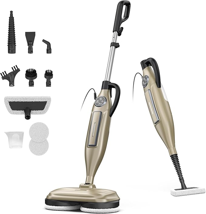 DEVOAC VM6 Scrubbing Steam Mop with Rotating Mop Pads, 10 in 1 Steam Mop, Lightweight Spin Mop & 3 Steam Modes for Hard Floor Laminate Marble Floors