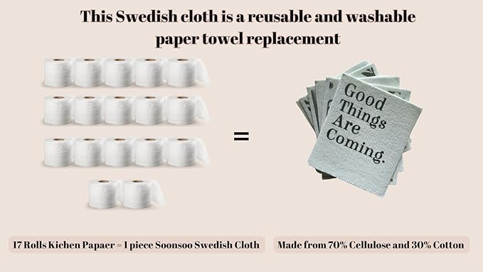 SOONSOO Swedish Dishcloths 6Pack Absorbent Eco-Friendly Reusable Cleaning Cloths for Kitchen - Multi-Purpose Machine Washable, Compostable, Quick Drying Zero Waste Cellulose Kitchen Cloths (Green)