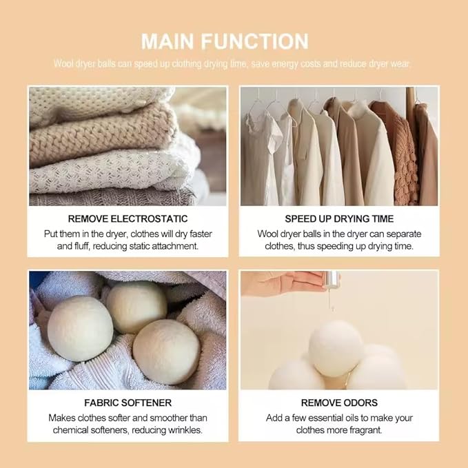 Wool Dryer Balls, Extra Large, Set of 6, Natural Fabric Softener, Chemical Free, Scented XL, Reuable and Replacement for Fabric Softener (Multicolor)