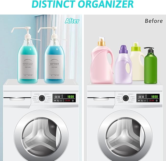 Liquid Laundry Detergent Dispenser for Laundry Room, 70.5oz Laundry Detergent Storage Container, Laundry Dispenser for Liquid Detergent, Includes Pumps, Labels and Wooden Organizer Box,2 Pack