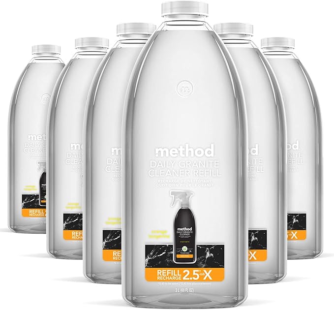 Method Daily Granite Cleaner Refill, Orange Tangerine, Plant-Based Cleaning Agent for Granite, Marble, and Other Sealed Stone, 68 Fl Oz, (Pack of 6)