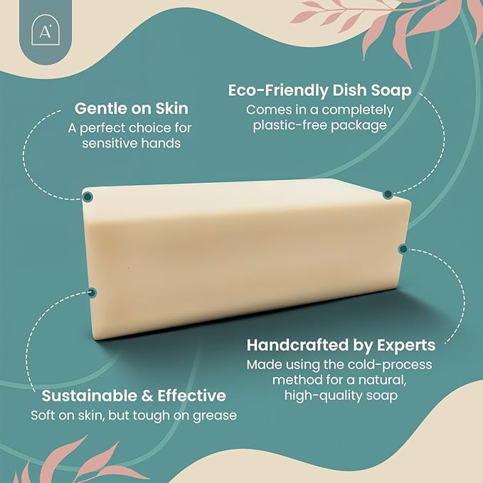 All Natural Dish Soap Bars - Bar Soap for Dishes, Biodegradeable Dish Soap Block, Kitchen Soap, All Natural Non Toxic, Low Waste Kitchen Dishwashing Bar Soap-Spring Scent (3 Pack, 6.3oz)