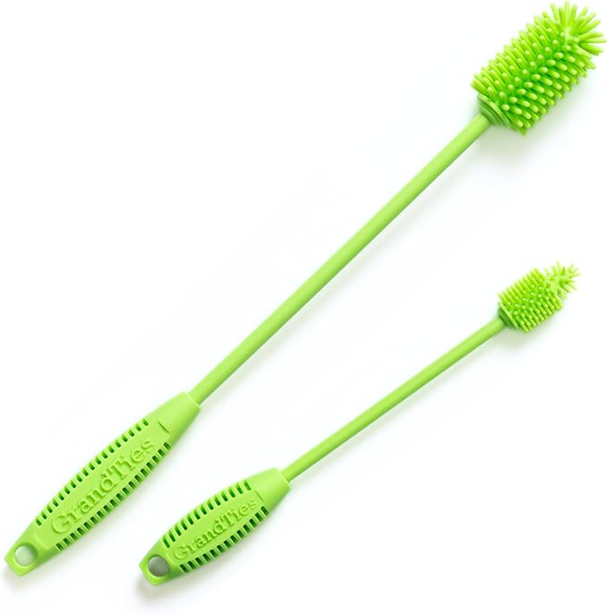 GrandTies Silicone Cleaning Brush Set | Extra Long Brush for Narrow Neck, Water Bottle, Cup, Mug, Blender, Tumbler, Hydro Flask, Baby Bottle, Wine Glass (Fresh Mint)